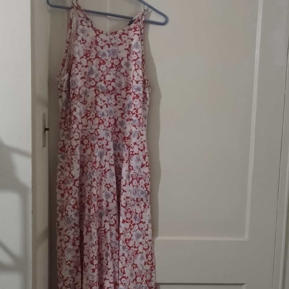 Chaps Red & White Floral Maxi Slip Dress